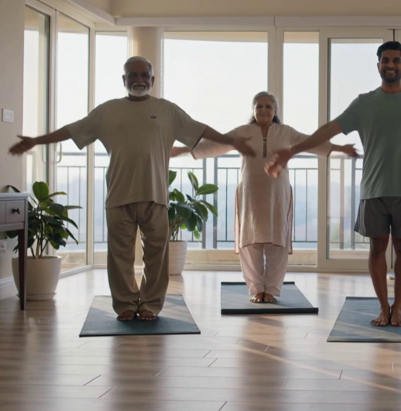 Grandparents doing yoga together